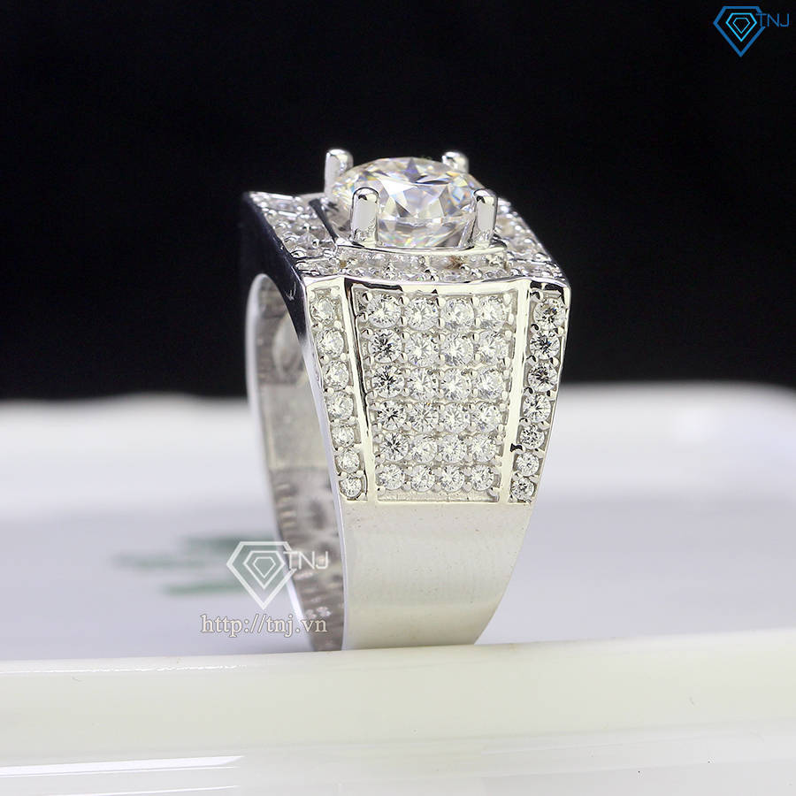 Nhẫn bạc nam mặt cách điệu đính kim cương Moissanite 8.0mm - Kiểm định GRA NNAM0158