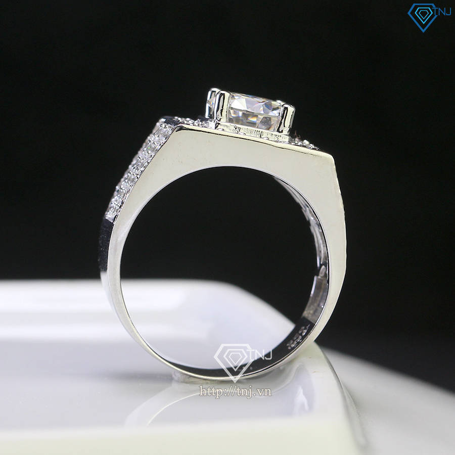 Nhẫn bạc nam mặt cách điệu đính kim cương Moissanite 8.0mm - Kiểm định GRA NNAM0158