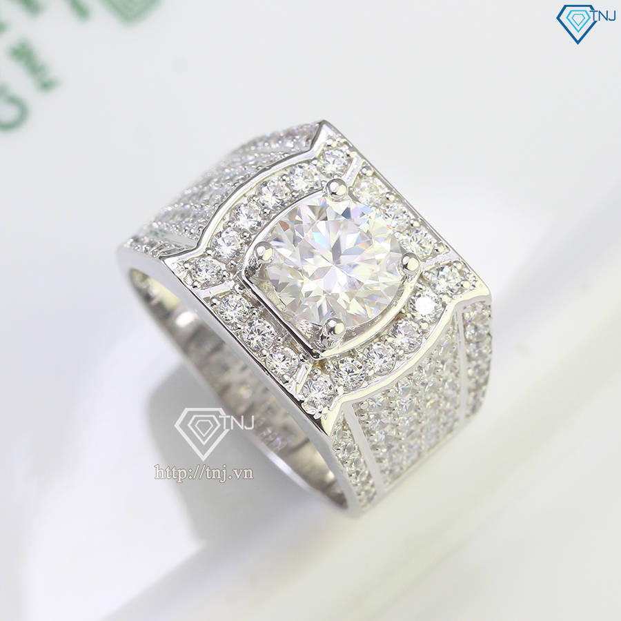 Nhẫn bạc nam mặt cách điệu đính kim cương Moissanite 8.0mm - Kiểm định GRA NNAM0158