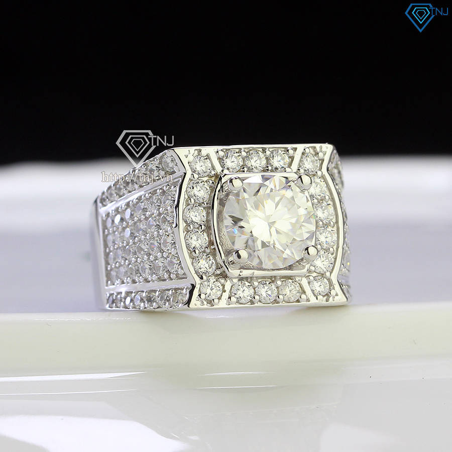 Nhẫn bạc nam mặt cách điệu đính kim cương Moissanite 8.0mm - Kiểm định GRA NNAM0158