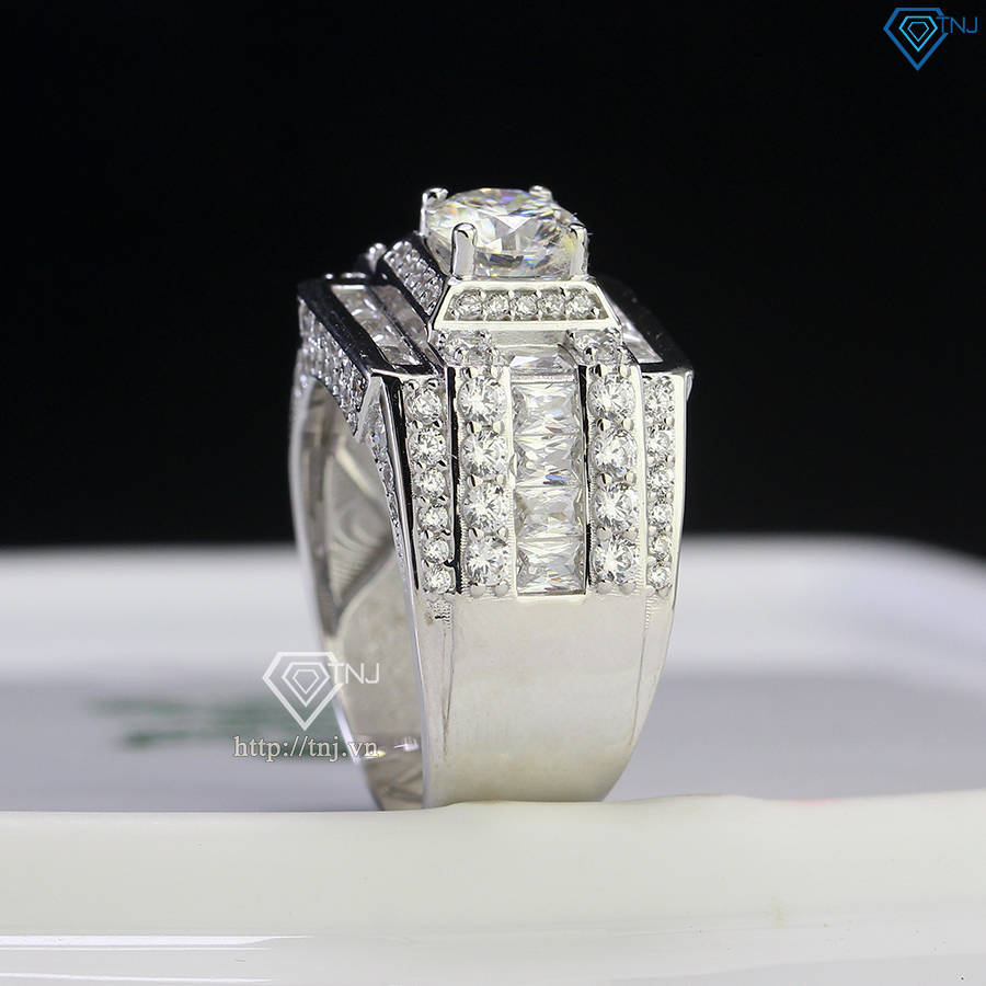 Nhẫn nam cao cấp đính kim cương Moissanite đẹp 6.5mm - Kiểm định GRA NNAM0180