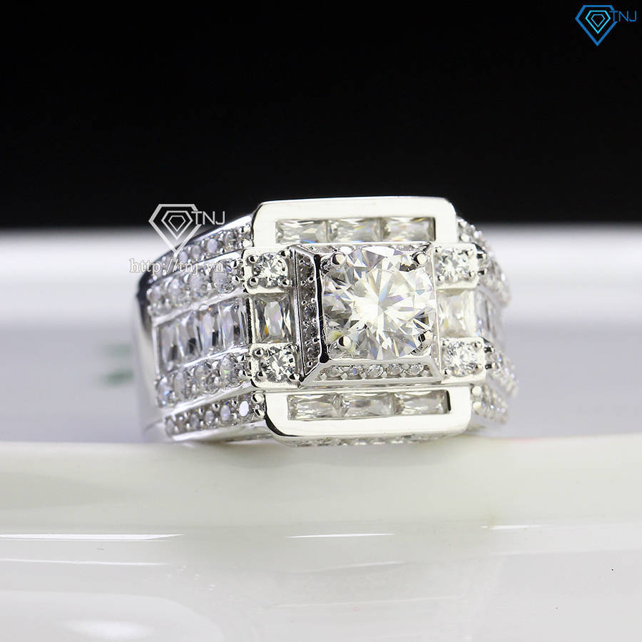 Nhẫn nam cao cấp đính kim cương Moissanite đẹp 6.5mm - Kiểm định GRA NNAM0180