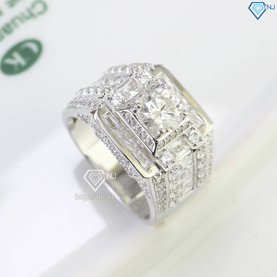 Nhẫn nam cao cấp đính kim cương Moissanite đẹp 6.5mm - Kiểm định GRA NNAM0180