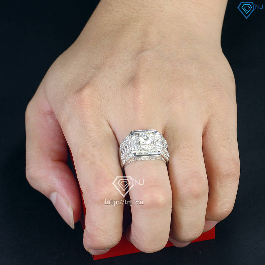 Nhẫn nam cao cấp đính kim cương Moissanite đẹp 6.5mm - Kiểm định GRA NNAM0180