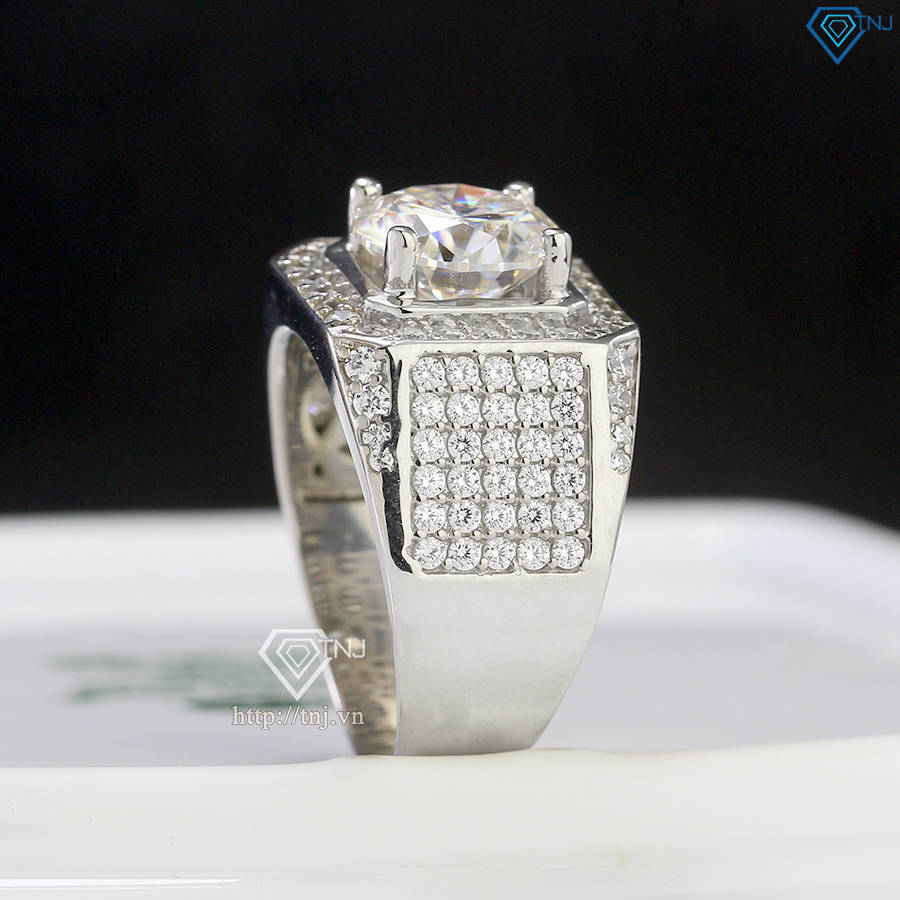 Nhẫn nam bạc bản to đính kim cương Moissanite 10mm - Kiểm định GRA NNAM0184
