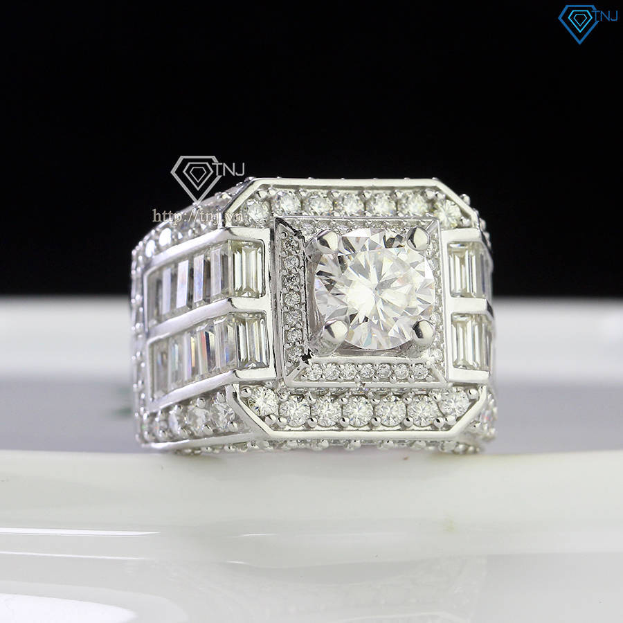 Nhẫn bạc nam bản to đính kim cương Moissanite 8.0mm - Kiểm định GRA NNAM0185