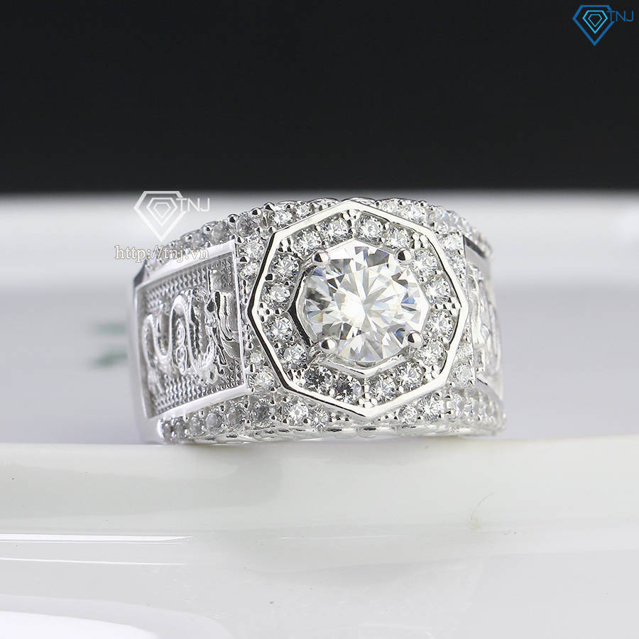 Nhẫn bạc nam hình rồng đính kim cương Moissanite 7.0mm - Kiểm định GRA NNAM0186