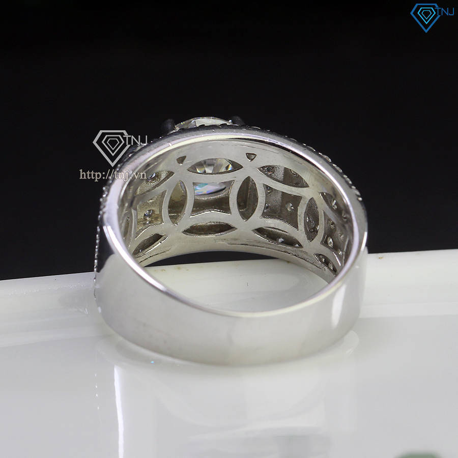 Nhẫn bạc nam đính kim cương Moissanite 8.0mm giá rẻ - Kiểm định GRA NNAM0187