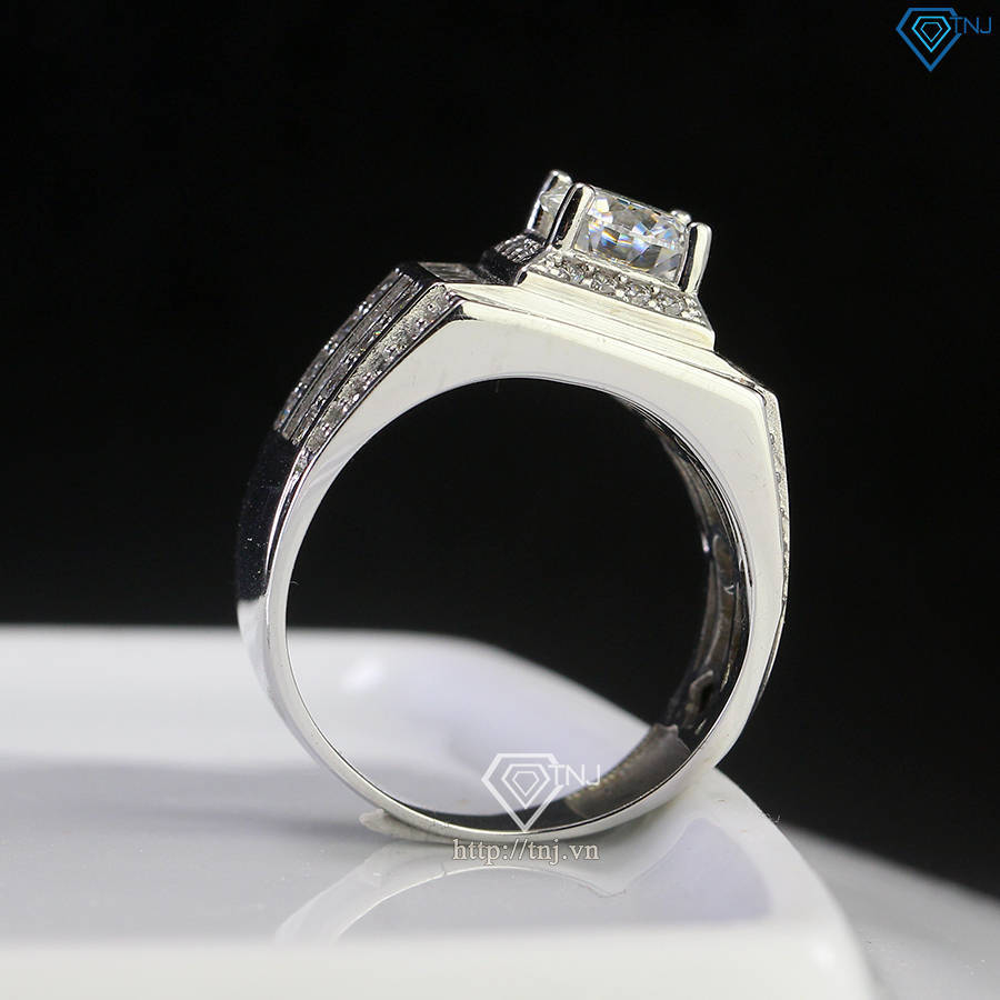 Nhẫn Moissanite nam cao cấp bản nhỏ đính đá kim cương 7.0mm - Kiểm định GRA NNAM0188