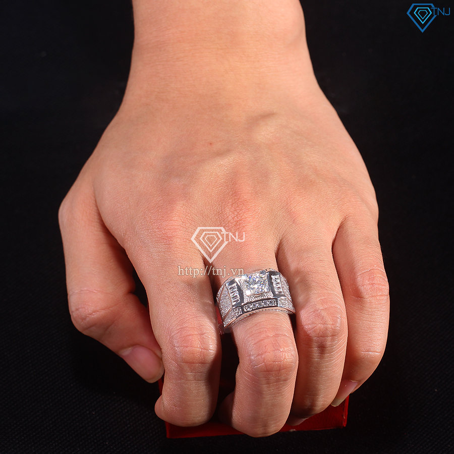 Nhẫn bạc nam 925 đính kim cương Moissanite 7.0mm - Kiểm định GRA NNAM0193