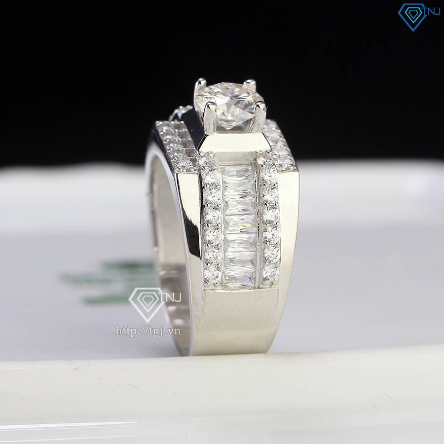 Nhẫn bạc nam đẹp đính kim cương Moissanite 6.0mm - Kiểm định GRA NNAM0207