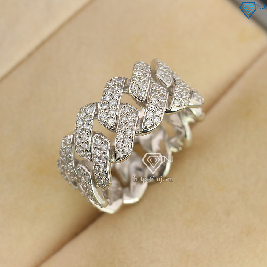 Nhẫn bạc nam cuban đính full kim cương nhân tạo Moissanite NNAM0214