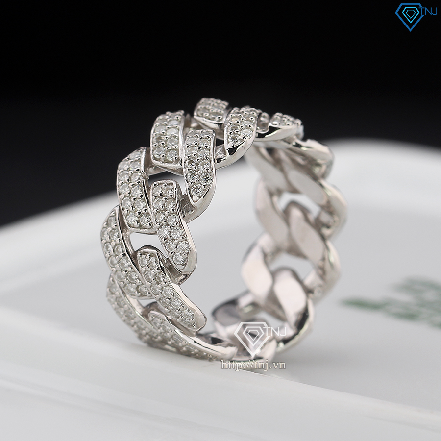 Nhẫn bạc nam cuban đính full kim cương nhân tạo Moissanite NNAM0214