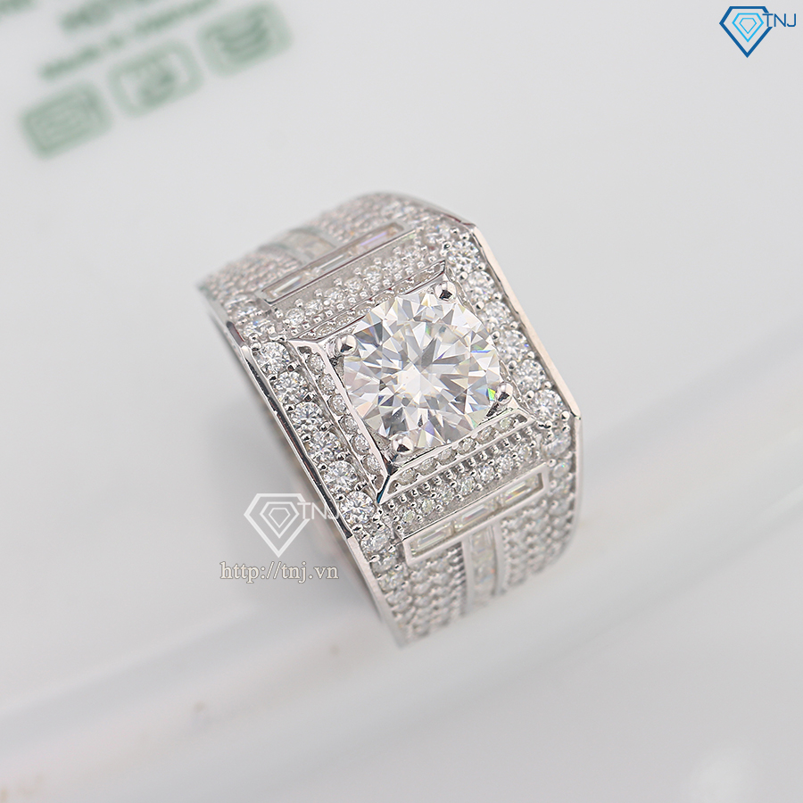 Nhẫn bạc nam chữ T đính full kim cương Moissanite 8.0mm - Kiểm định GRA NNAM0216