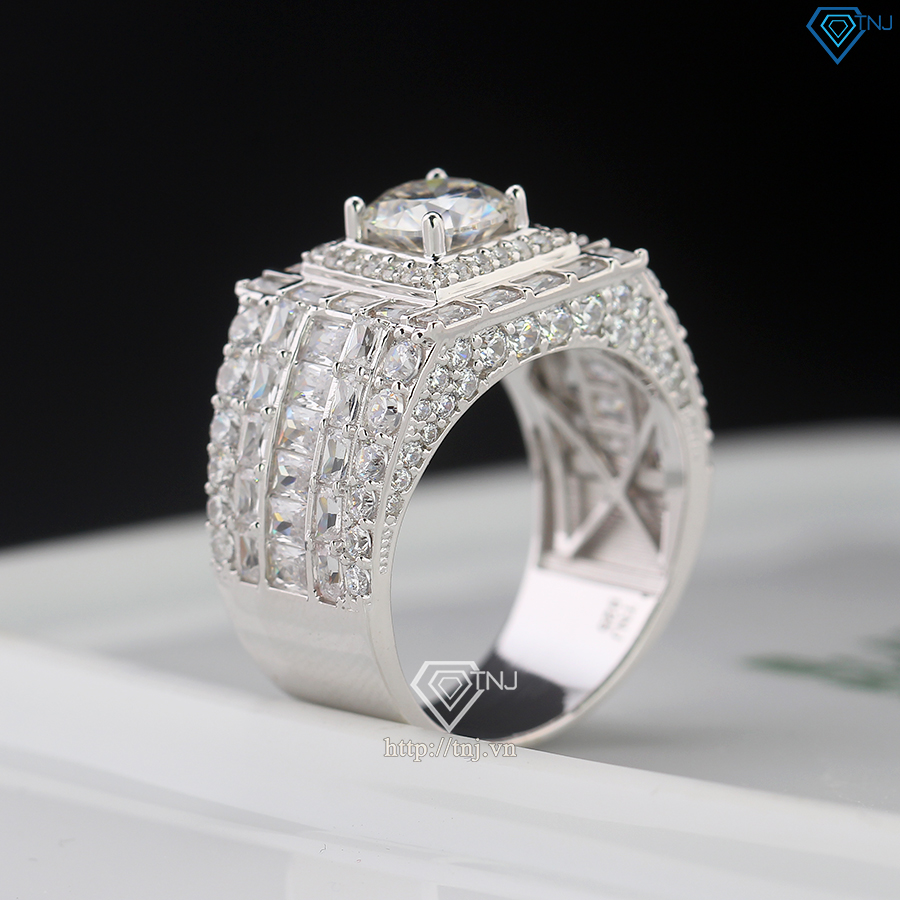 Nhẫn bạc nam 925 đính kim cương Moissanite 7.0mm - Kiểm định GRA NNAM0218