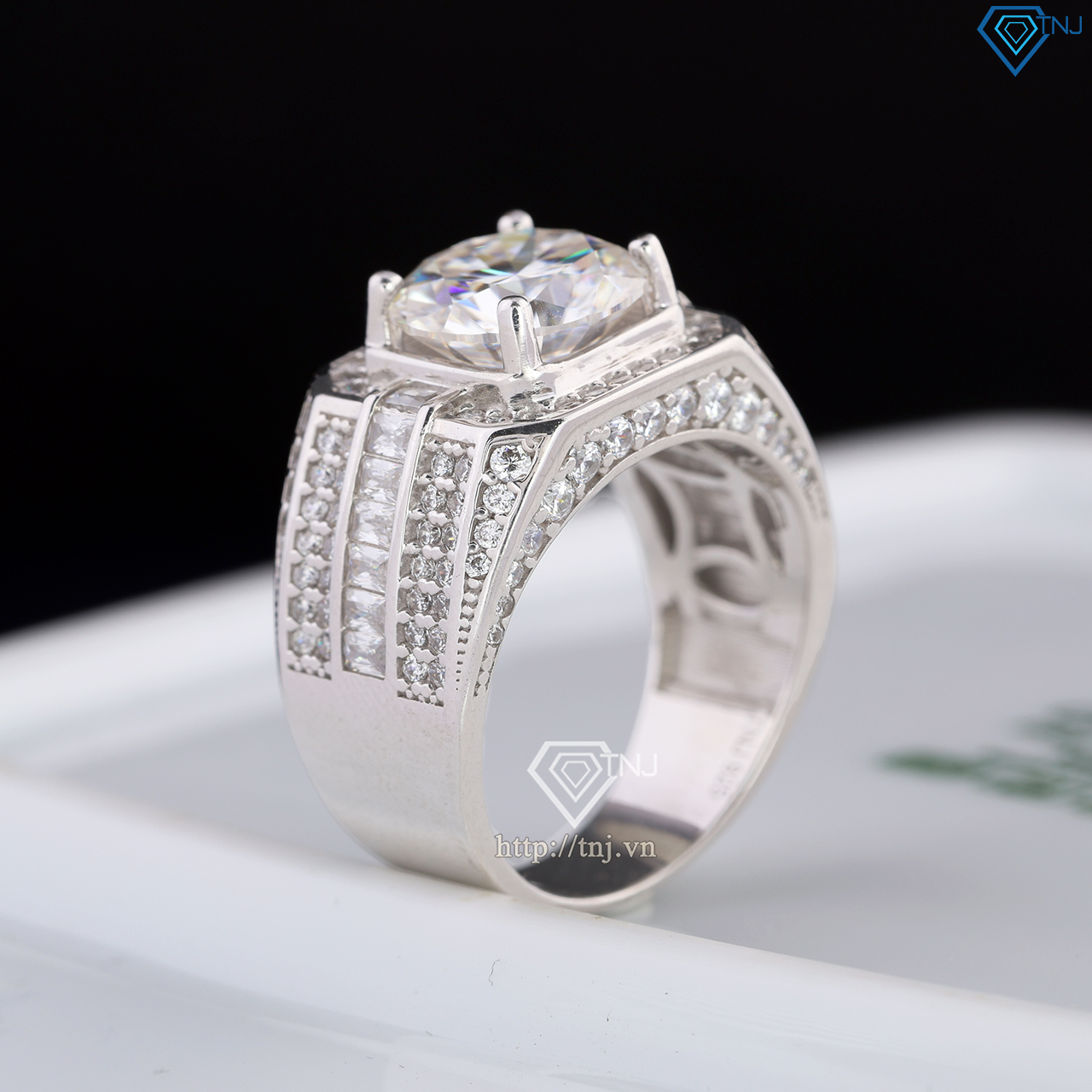 Nhẫn nam đính kim cương Moissanite 10mm - Kiểm định GRA NNAM0224