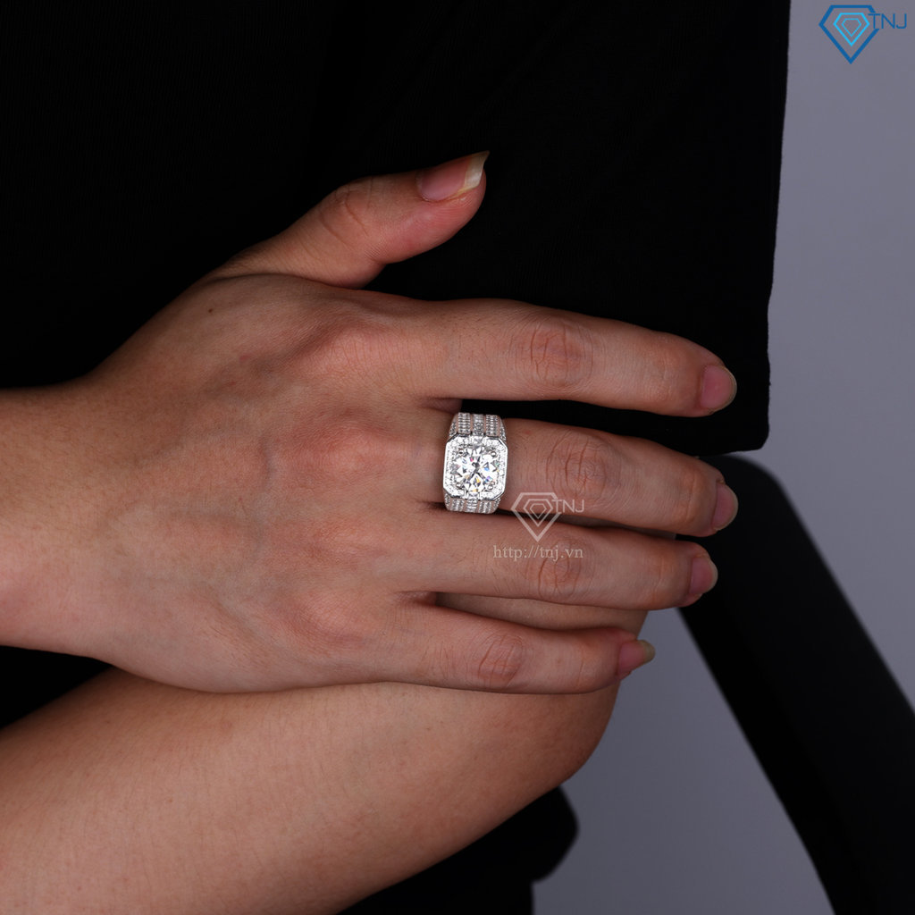 Nhẫn nam đính kim cương Moissanite 10mm - Kiểm định GRA NNAM0224