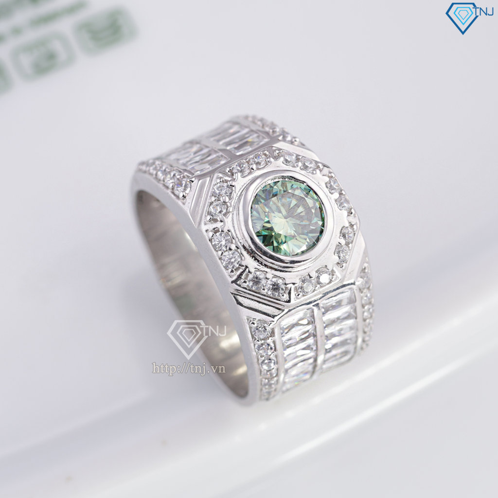 Nhẫn nam Moissanite đơn giản đính đá xanh 6.0mm - Kiểm định GRA NNAM0229