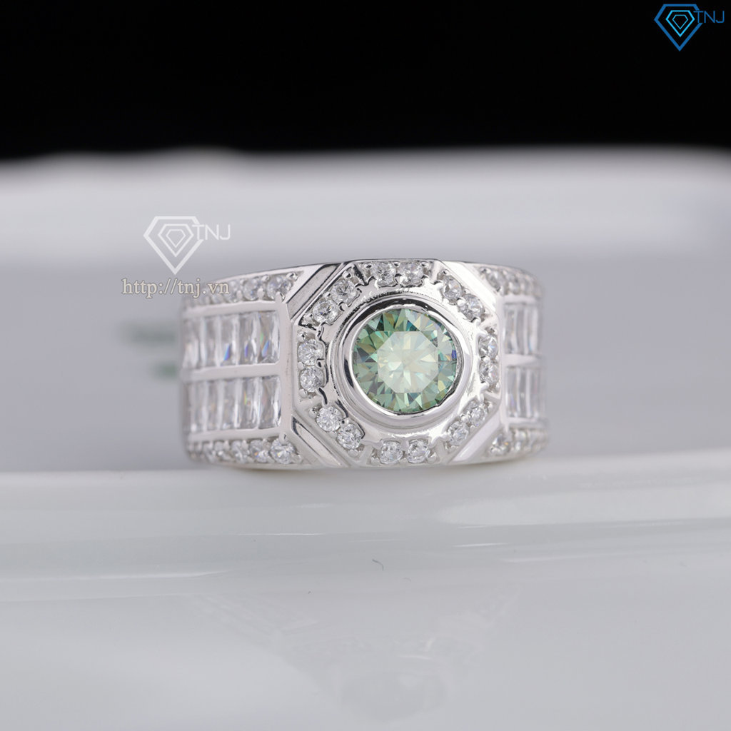 Nhẫn nam Moissanite đơn giản đính đá xanh 6.0mm - Kiểm định GRA NNAM0229
