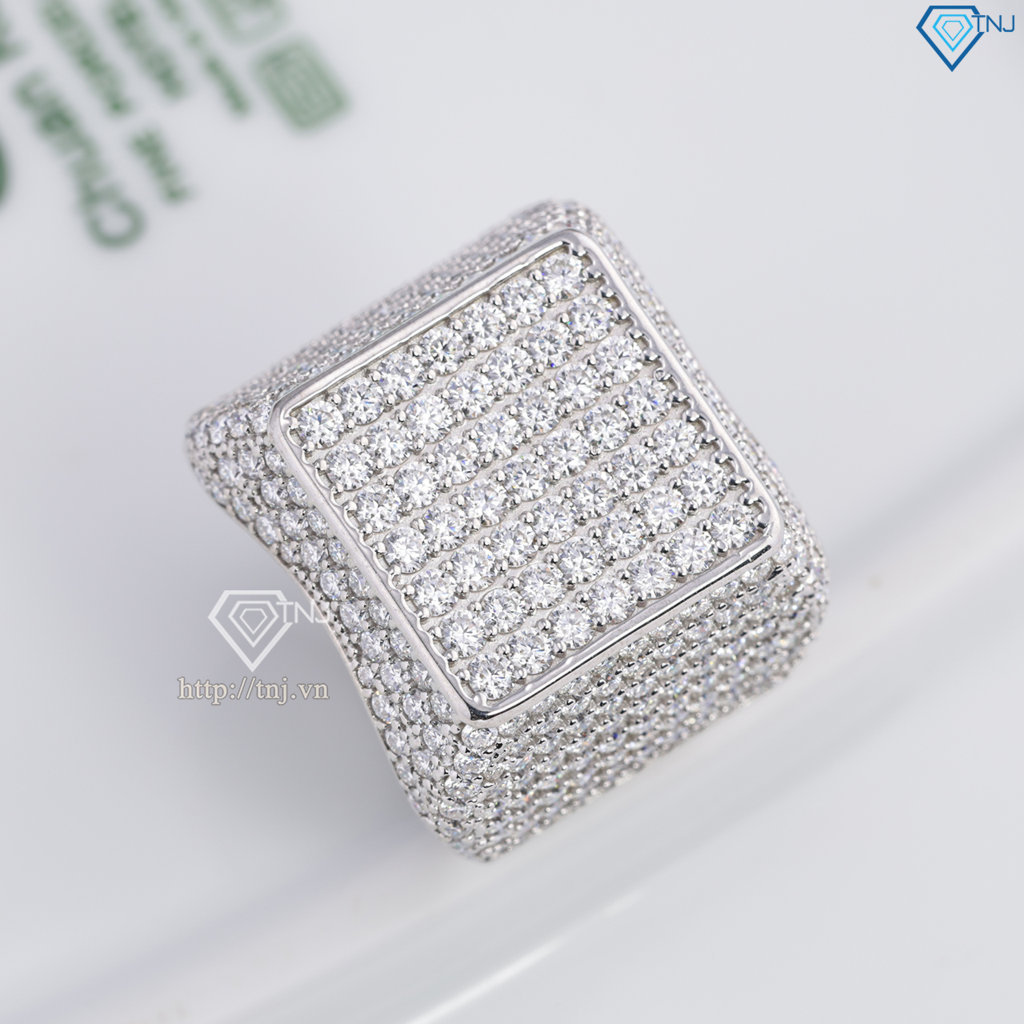 Nhẫn nam mặt vuông đính full kim cương Moissanite NNAM0234