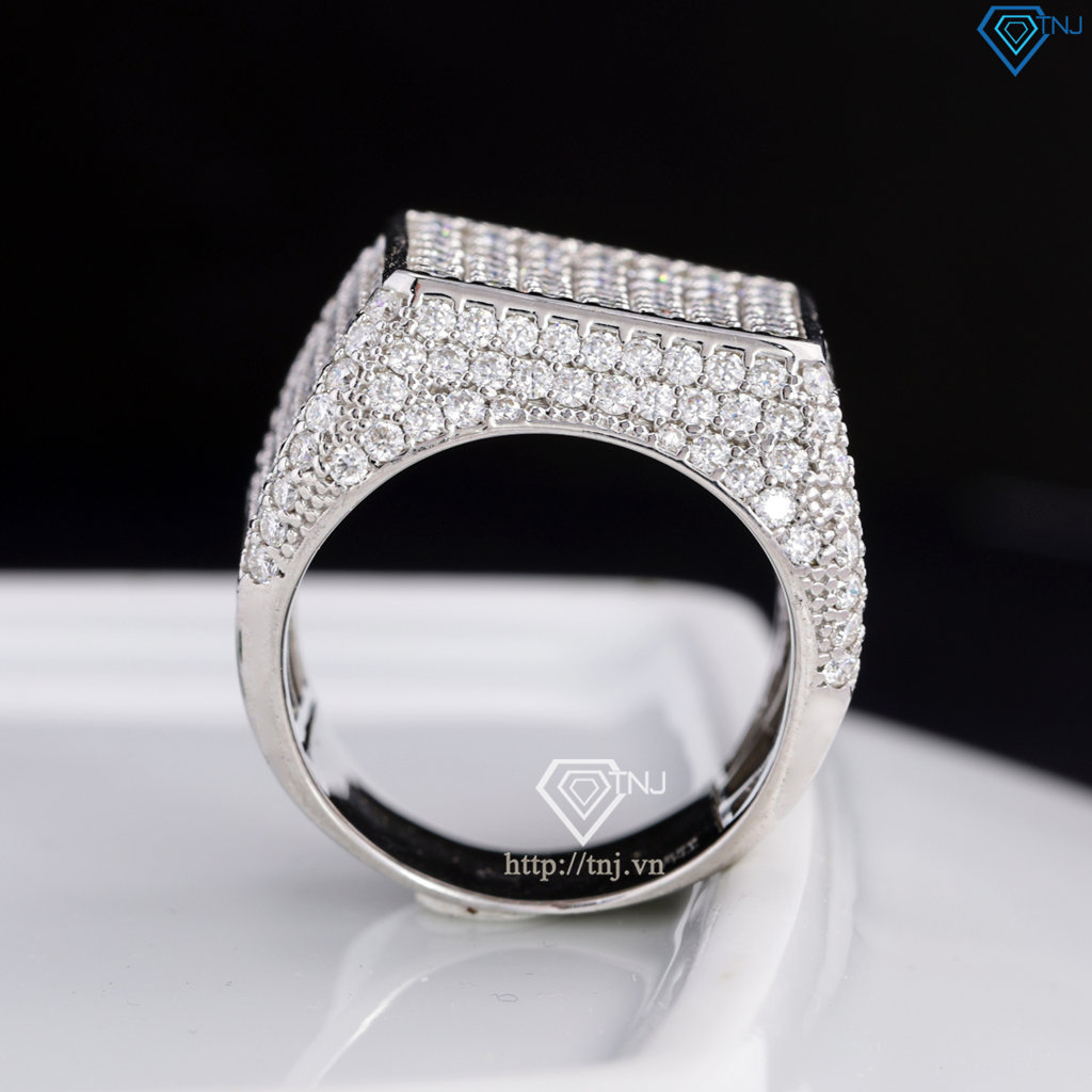 Nhẫn nam mặt vuông đính full kim cương Moissanite NNAM0234