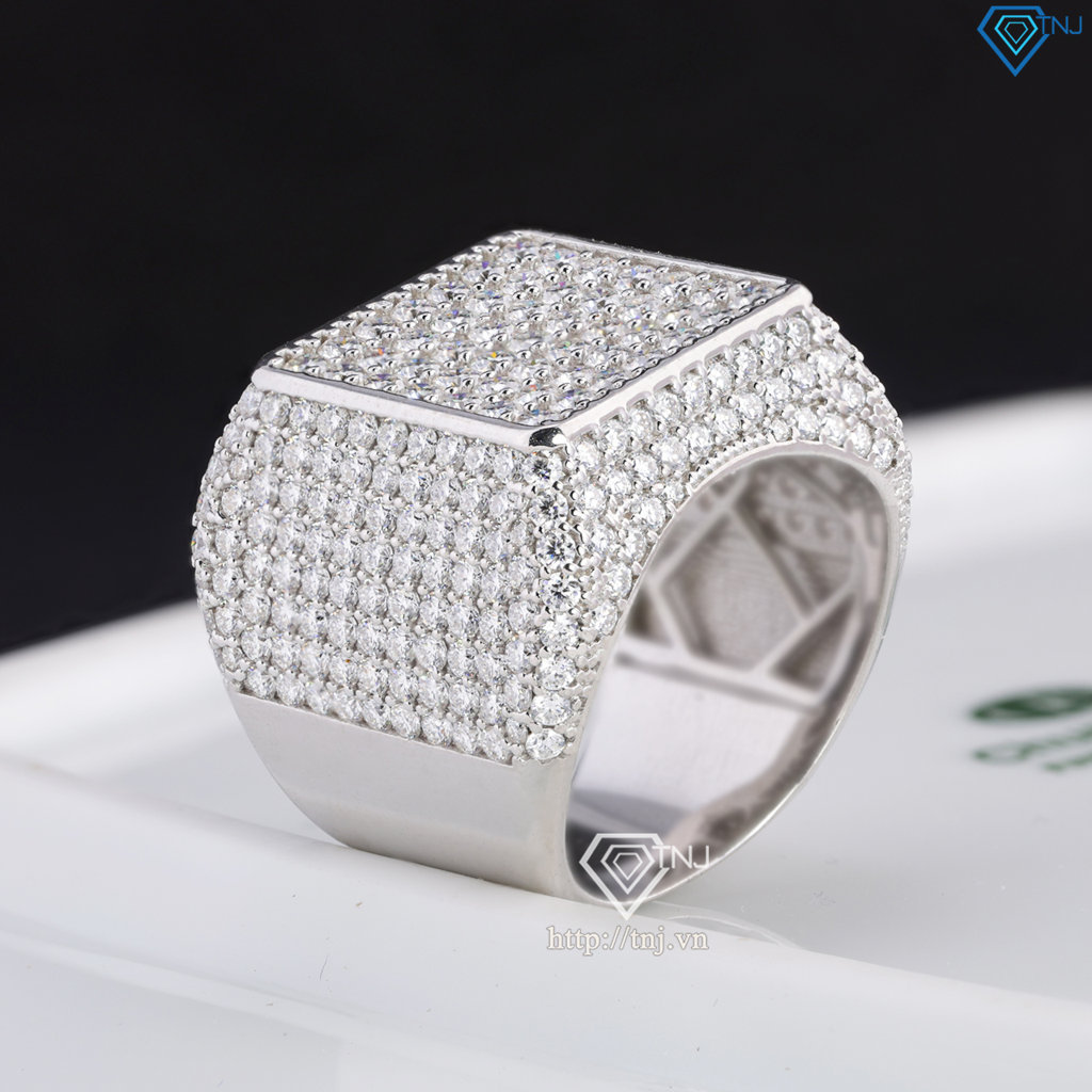 Nhẫn nam mặt vuông đính full kim cương Moissanite NNAM0234