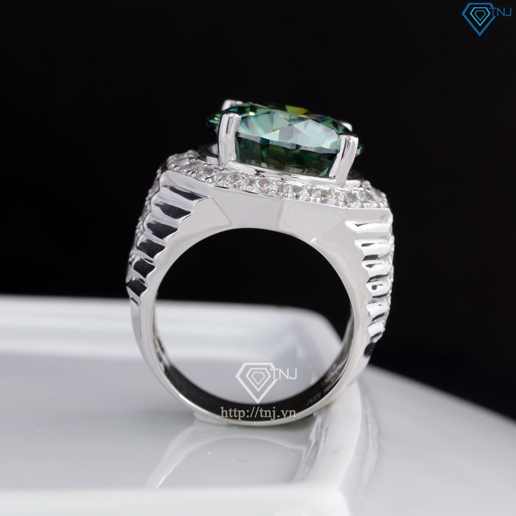 Nhẫn nam Moissanite bản to đính kim cương xanh 15.0mm - Kiểm định GRA NNAM0235