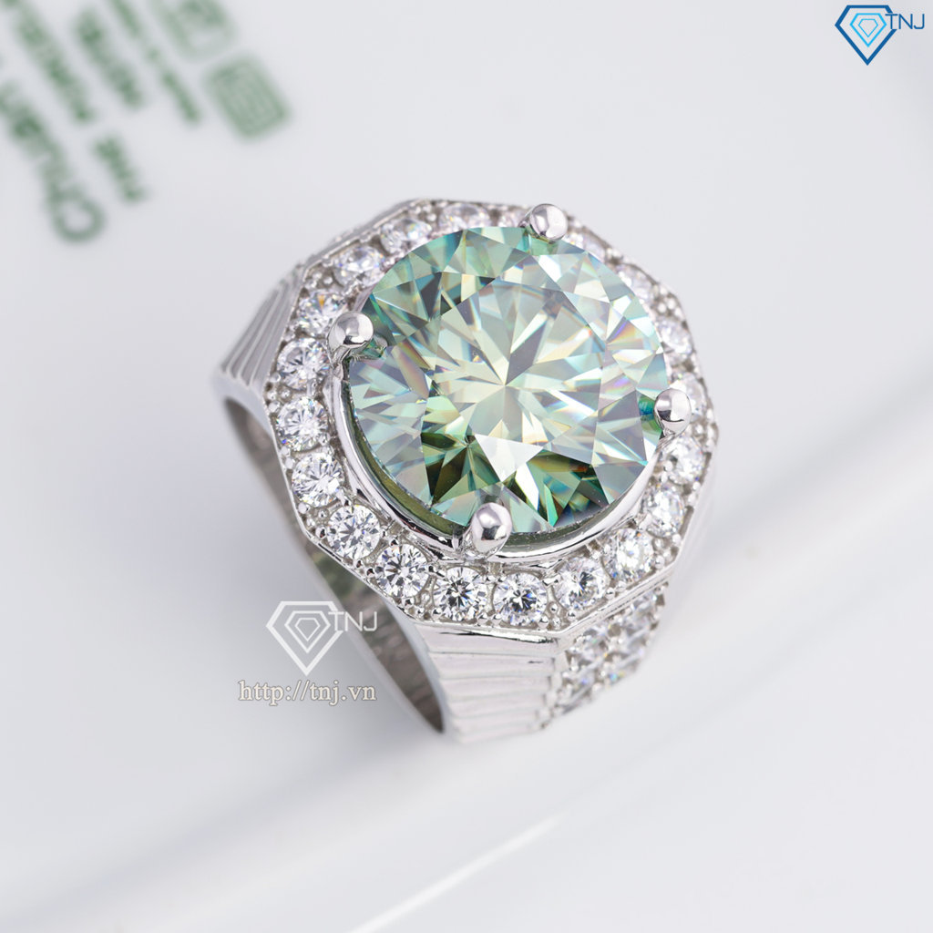 Nhẫn nam Moissanite bản to đính kim cương xanh 15.0mm - Kiểm định GRA NNAM0235