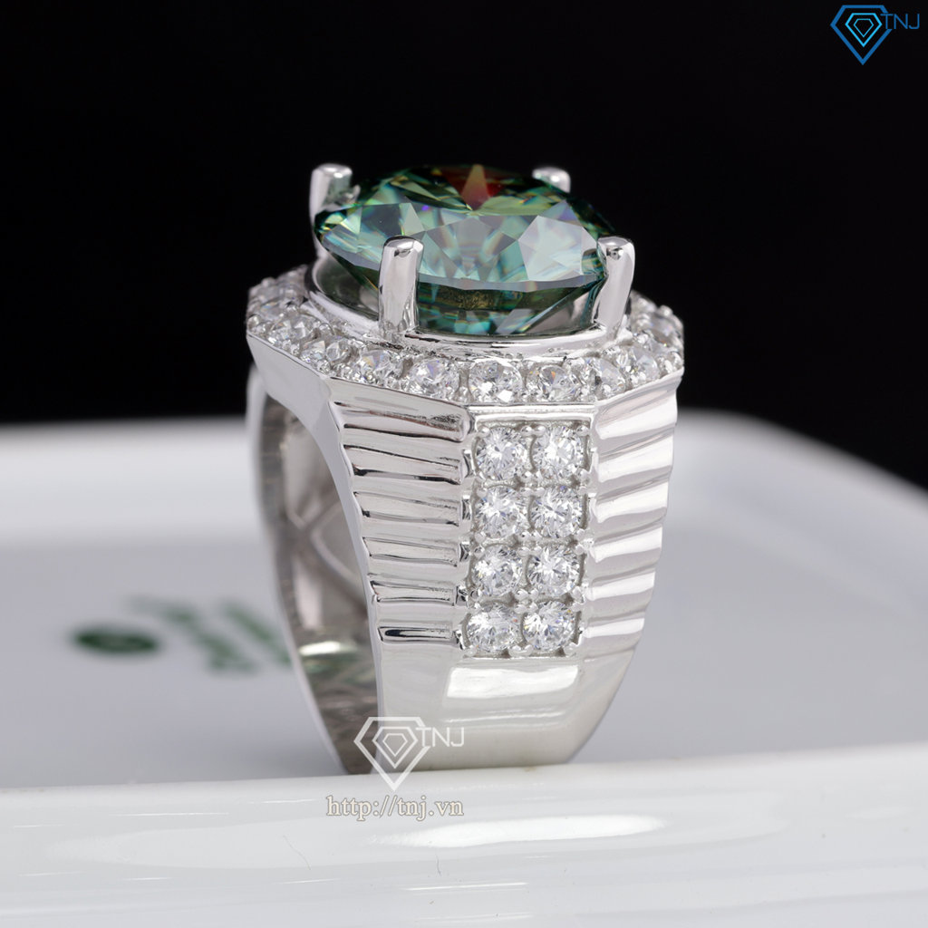 Nhẫn nam Moissanite bản to đính kim cương xanh 15.0mm - Kiểm định GRA NNAM0235