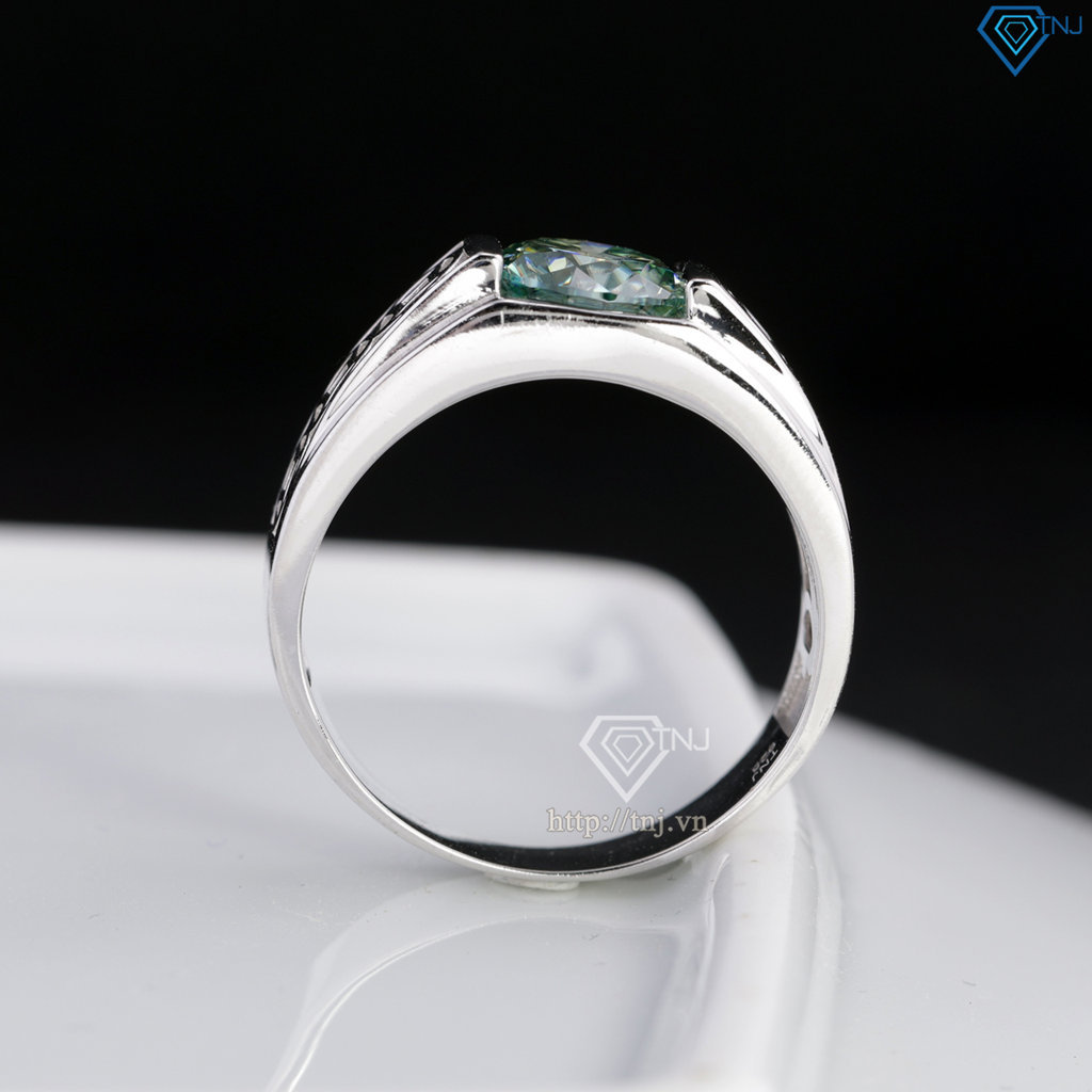 Nhẫn nam kim tiền đính kim cương Moissanite xanh 8.0mm - Kiểm định GRA NNAM0240