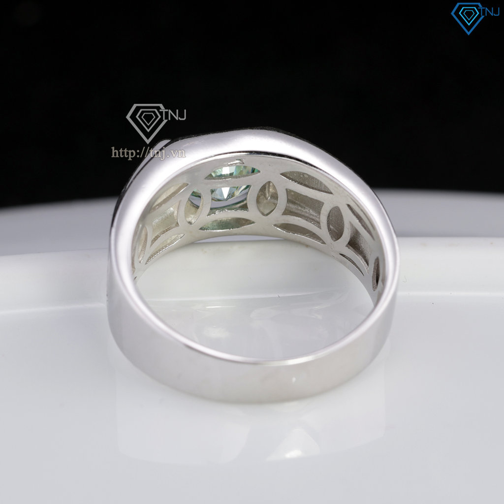 Nhẫn nam kim tiền đính kim cương Moissanite xanh 8.0mm - Kiểm định GRA NNAM0240