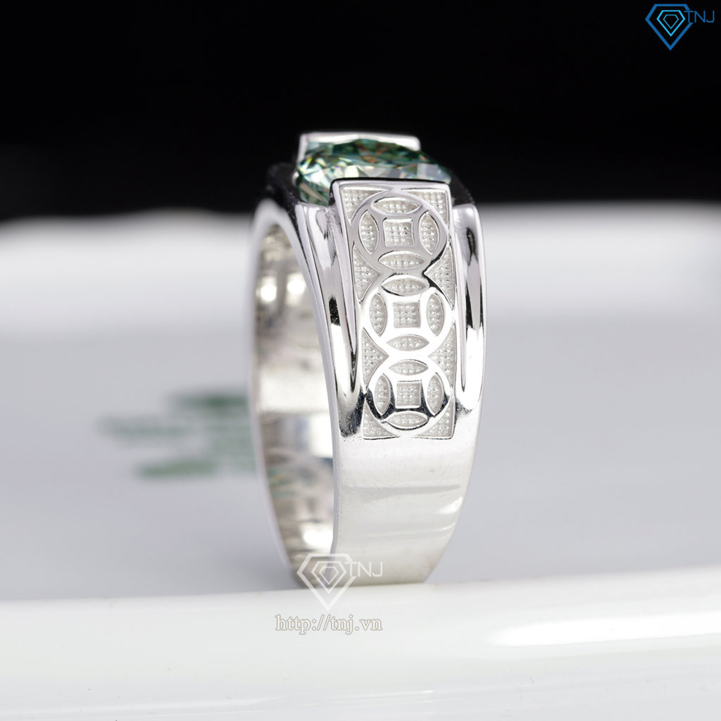 Nhẫn nam kim tiền đính kim cương Moissanite xanh 8.0mm - Kiểm định GRA NNAM0240