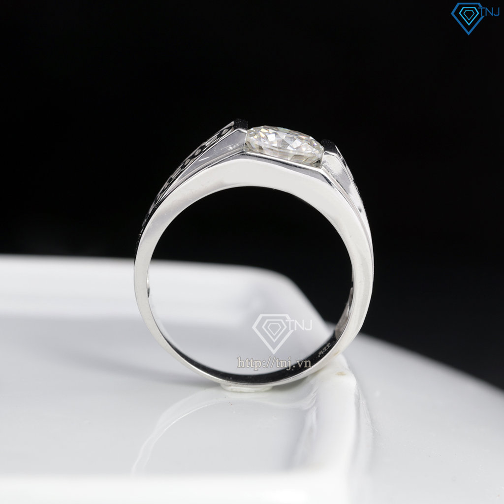 Nhẫn bạc nam kim tiền đính kim cương Moissanite 8.0mm - Kiểm định GRA NNAM0240
