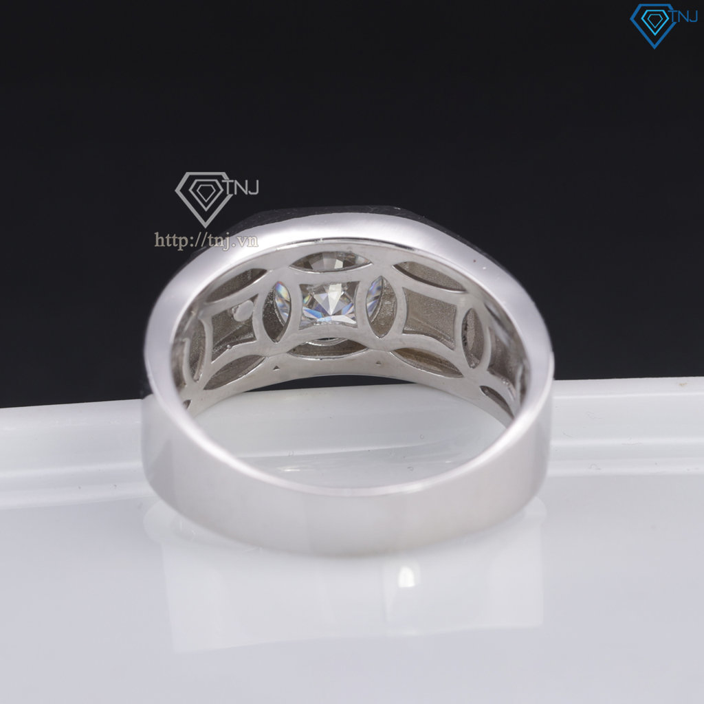 Nhẫn bạc nam kim tiền đính kim cương Moissanite 8.0mm - Kiểm định GRA NNAM0240