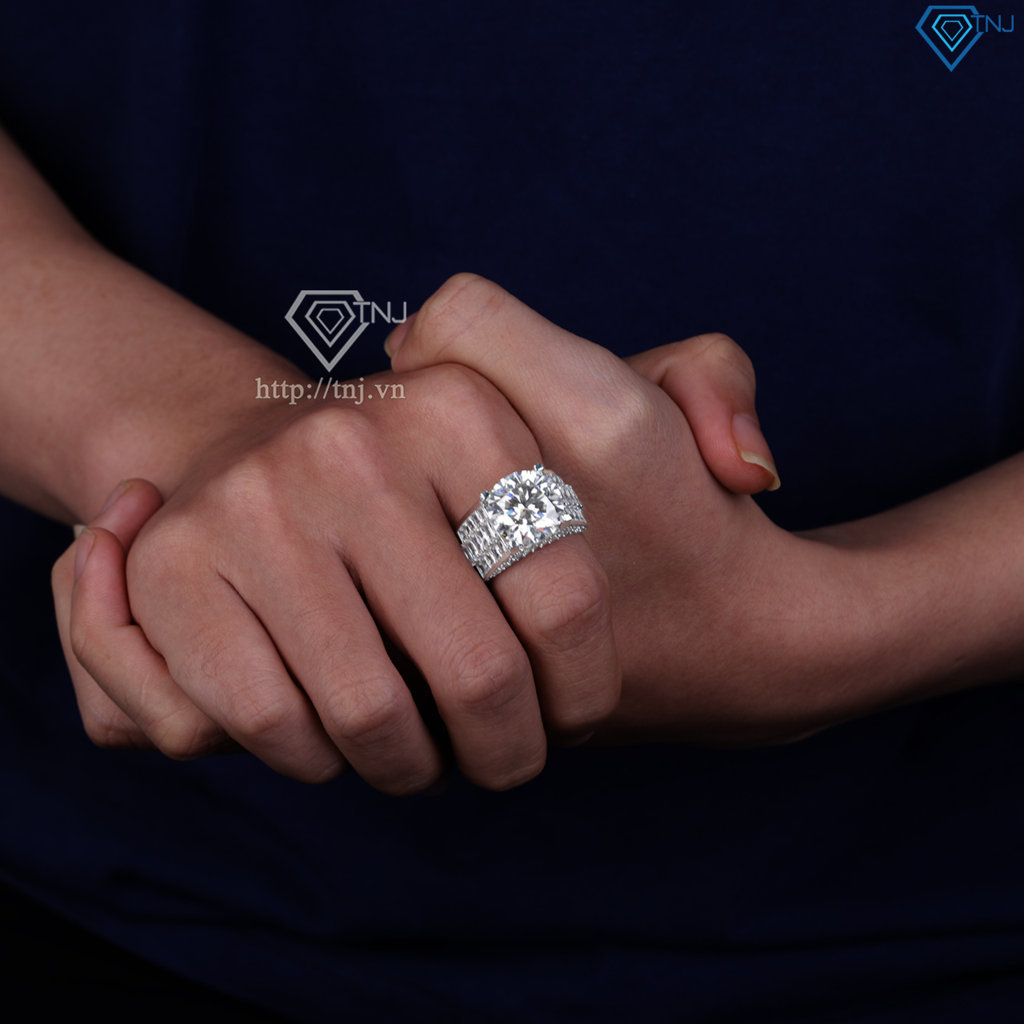 Nhẫn nam Moissanite bản to đính kim cương 14.0mm - Kiểm định GRA NNAM0241
