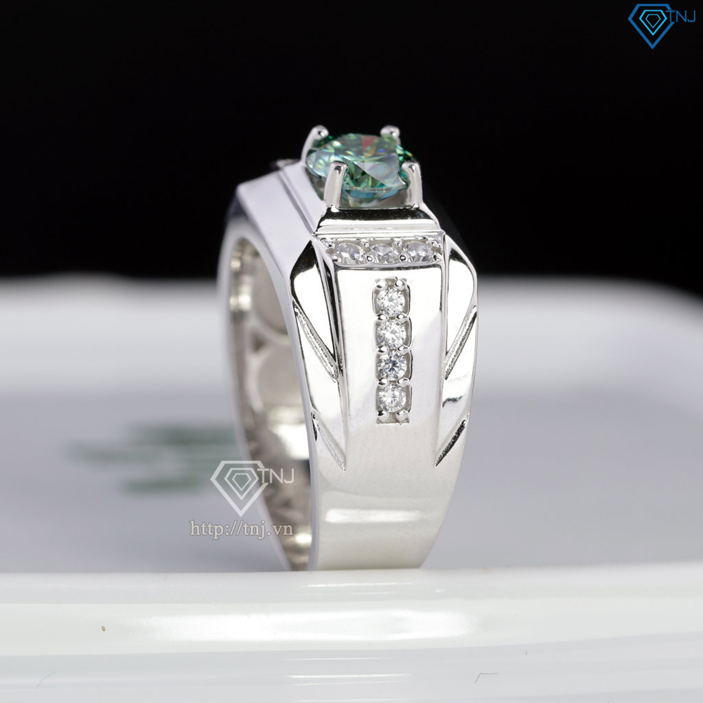 Nhẫn nam Moissanite đơn giản đính đá xanh 6.0mm - Kiểm định GRA NNAM0243