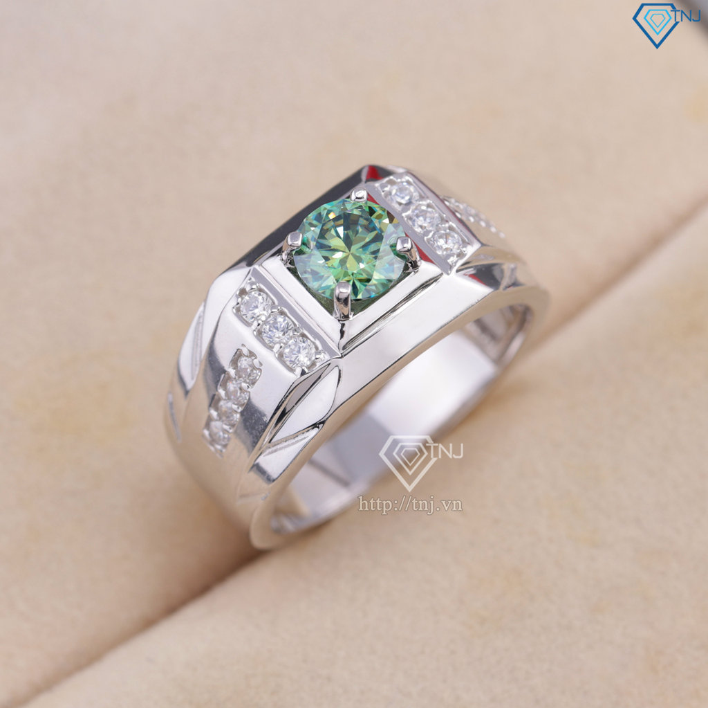 Nhẫn nam Moissanite đơn giản đính đá xanh 6.0mm - Kiểm định GRA NNAM0243