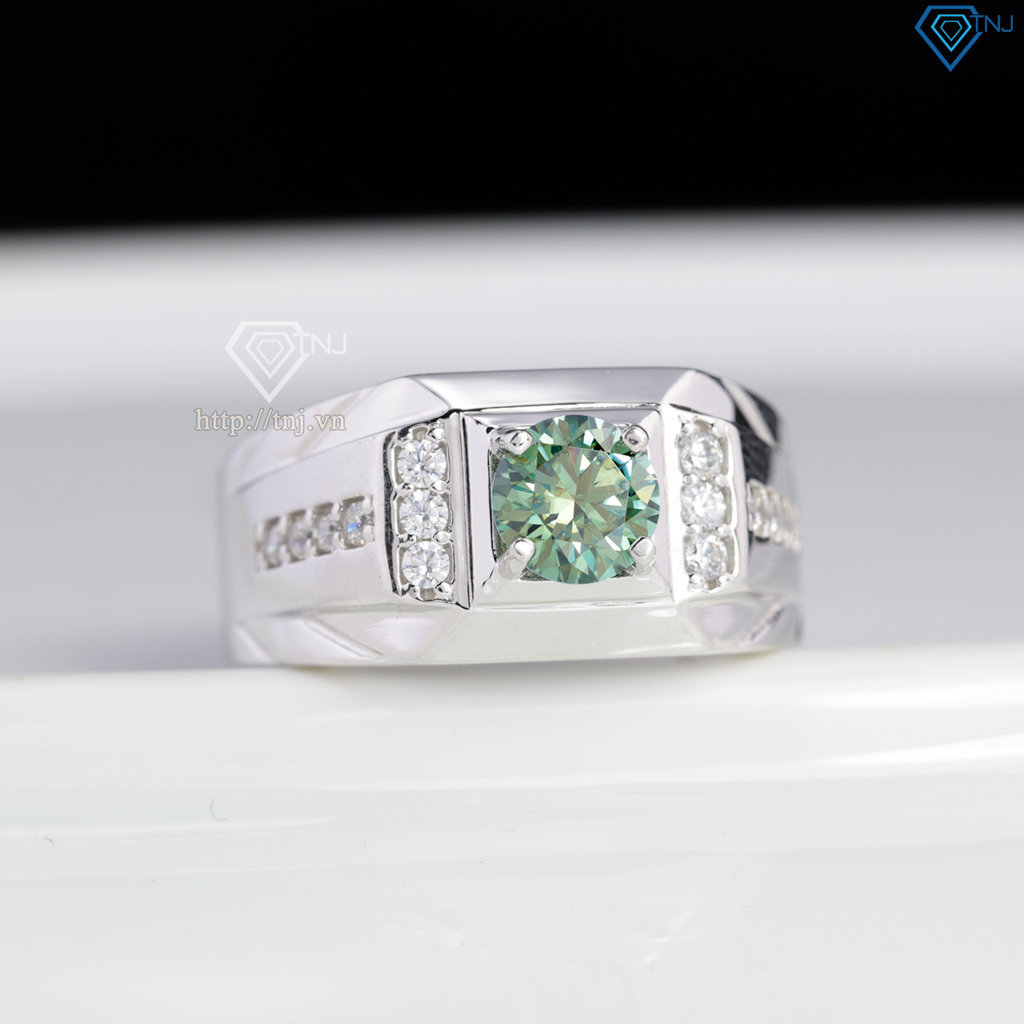 Nhẫn nam Moissanite đơn giản đính đá xanh 6.0mm - Kiểm định GRA NNAM0243