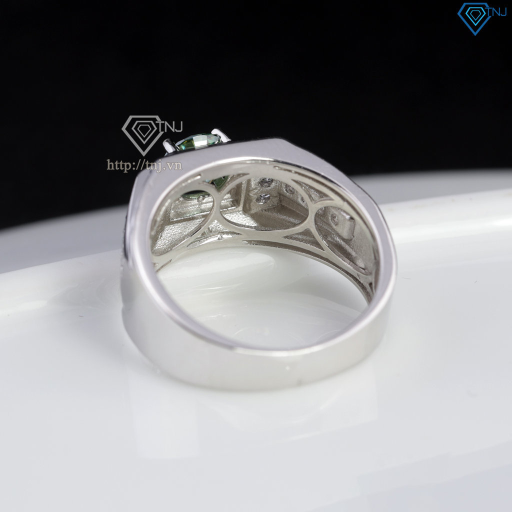 Nhẫn nam Moissanite đơn giản đính đá xanh 6.0mm - Kiểm định GRA NNAM0243