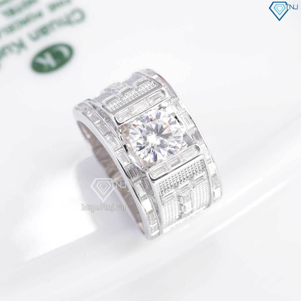 Nhẫn Moissanite nam chữ T đính kim cương 8.0mm - Kiểm định GRA NNAM0249