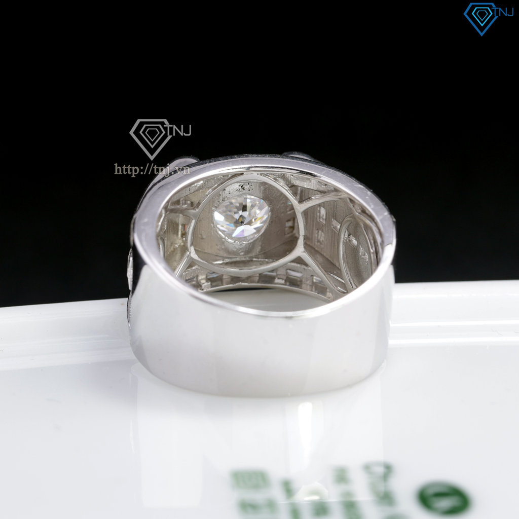 Nhẫn Moissanite nam chữ T đính kim cương 8.0mm - Kiểm định GRA NNAM0249