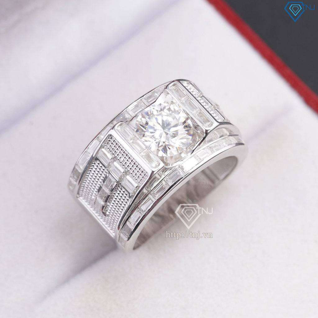 Nhẫn Moissanite nam chữ T đính kim cương 8.0mm - Kiểm định GRA NNAM0249