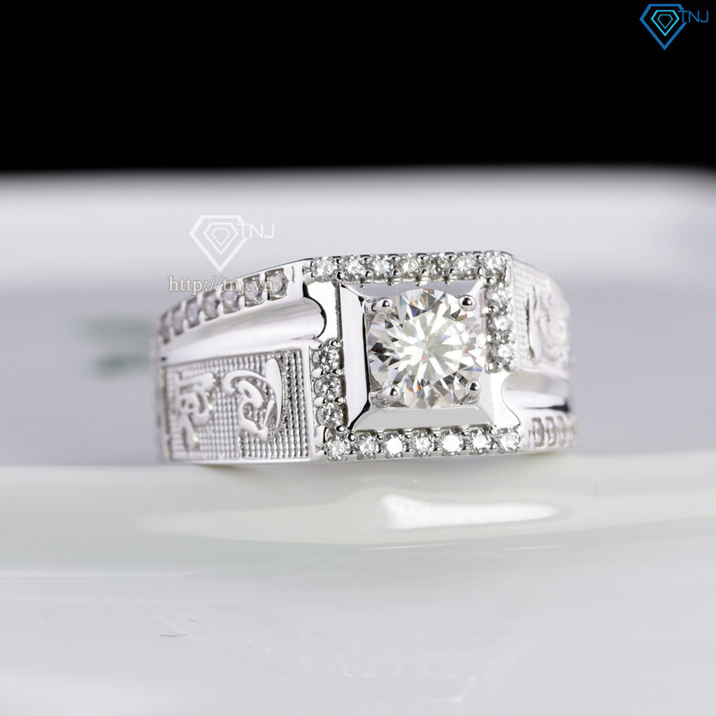 Nhẫn nam chữ Tài Lộc đính kim cương Moissanite 6.0mm - Kiểm định GRA NNAM0253