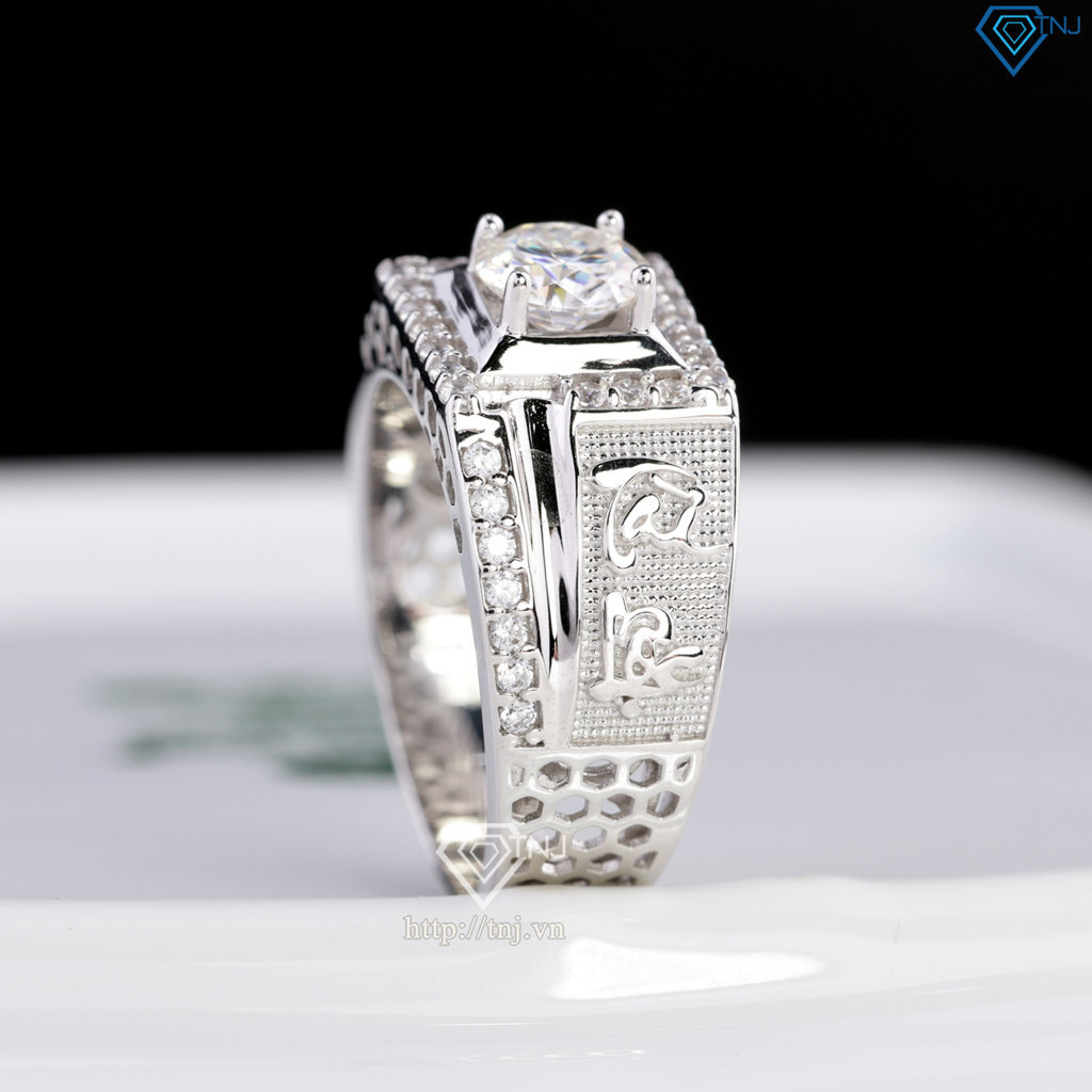 Nhẫn nam chữ Tài Lộc đính kim cương Moissanite 6.0mm - Kiểm định GRA NNAM0253