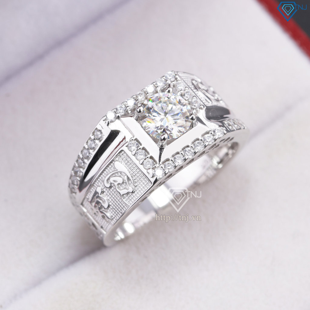 Nhẫn nam chữ Tài Lộc đính kim cương Moissanite 6.0mm - Kiểm định GRA NNAM0253