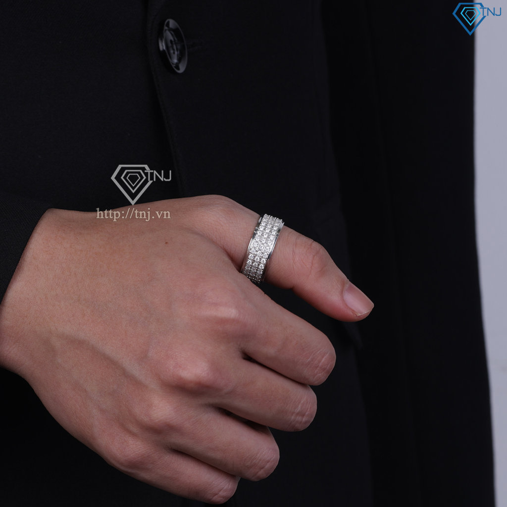 Nhẫn bạc nam dạng tròn đính full kim cương Moissanite NNAM0254