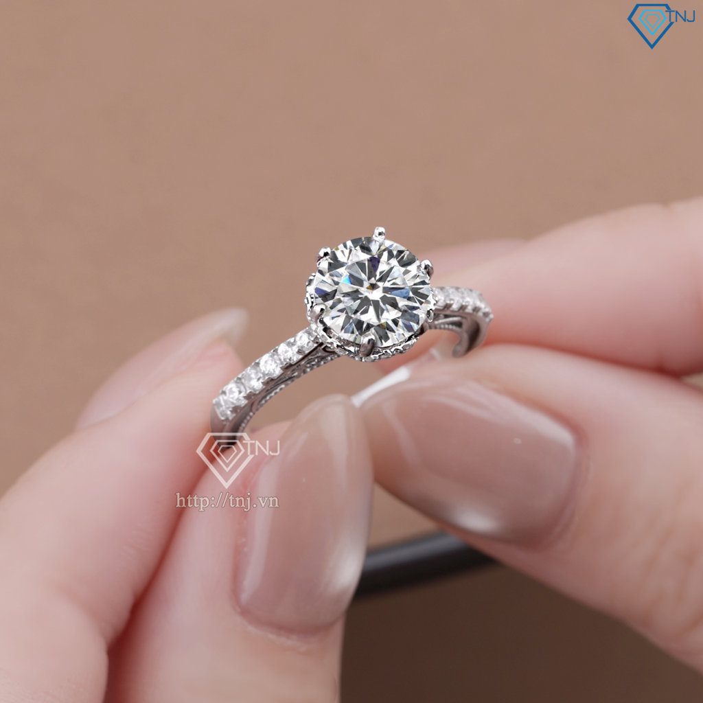 Nhẫn nữ Moissanite sang trọng đính kim cương 8.0mm NNM0003