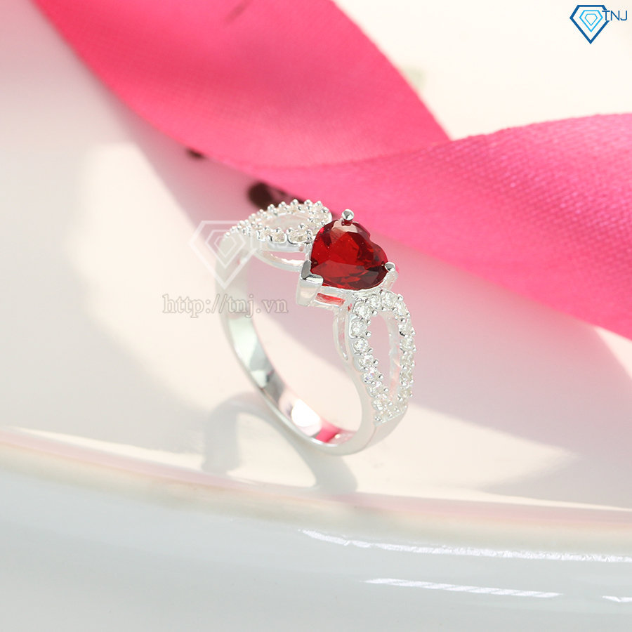 Nhẫn bạc nữ hình trái tim đính đá đỏ NN0248