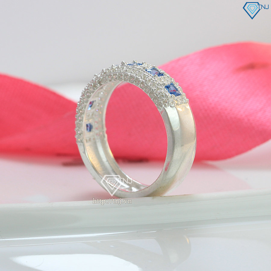 Nhẫn bạc nữ đính đá xanh dương bản to NN0328
