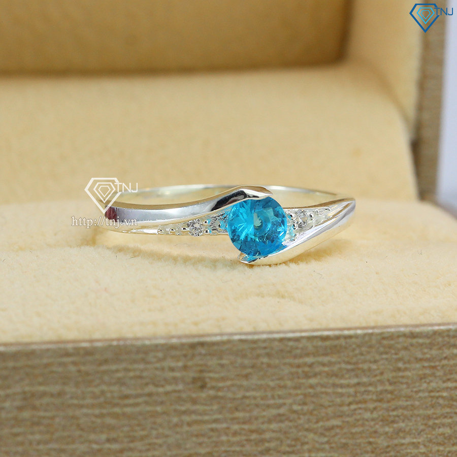 Nhẫn bạc nữ đính đá thấp xanh dương NN0340